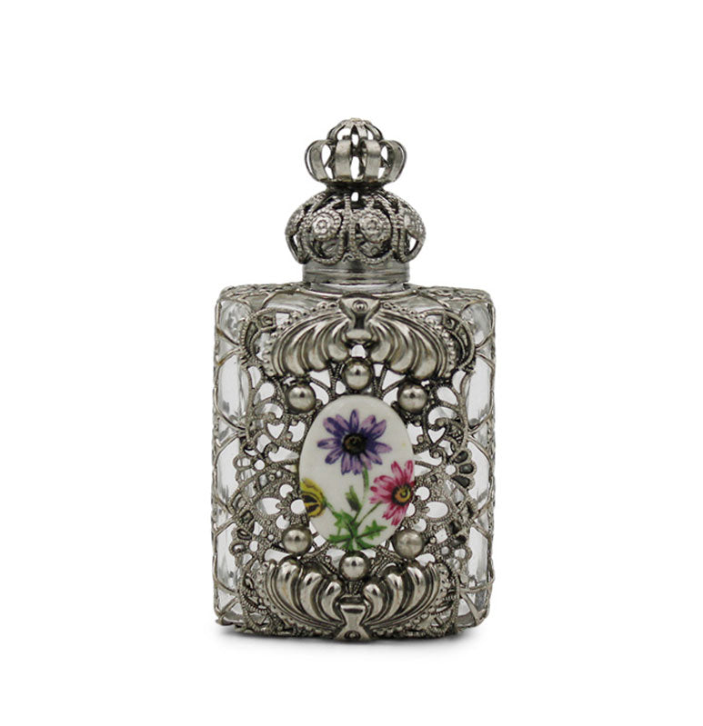 Silver Flower Vintage Perfume Bottle